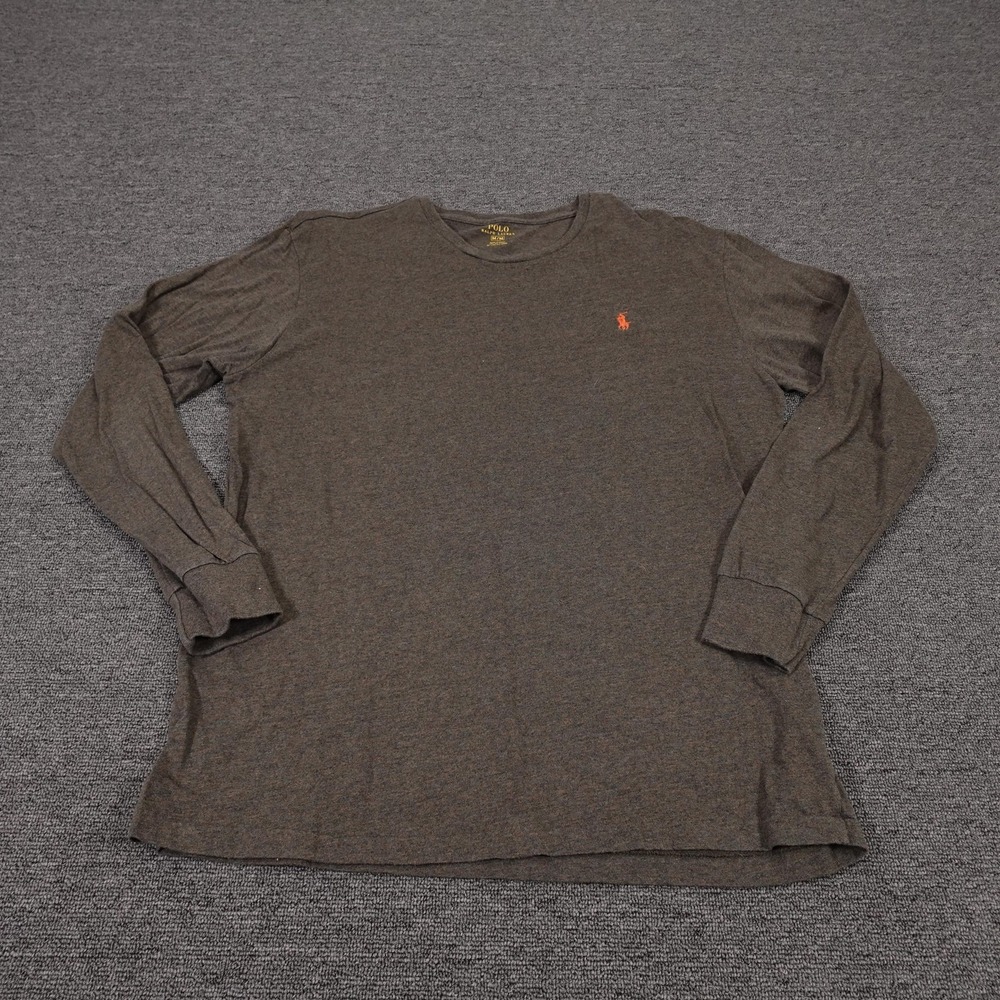 Polo Ralph Lauren Shirt Mens Medium Brown Long Sleeve Tagless Tee Red Pony Logo